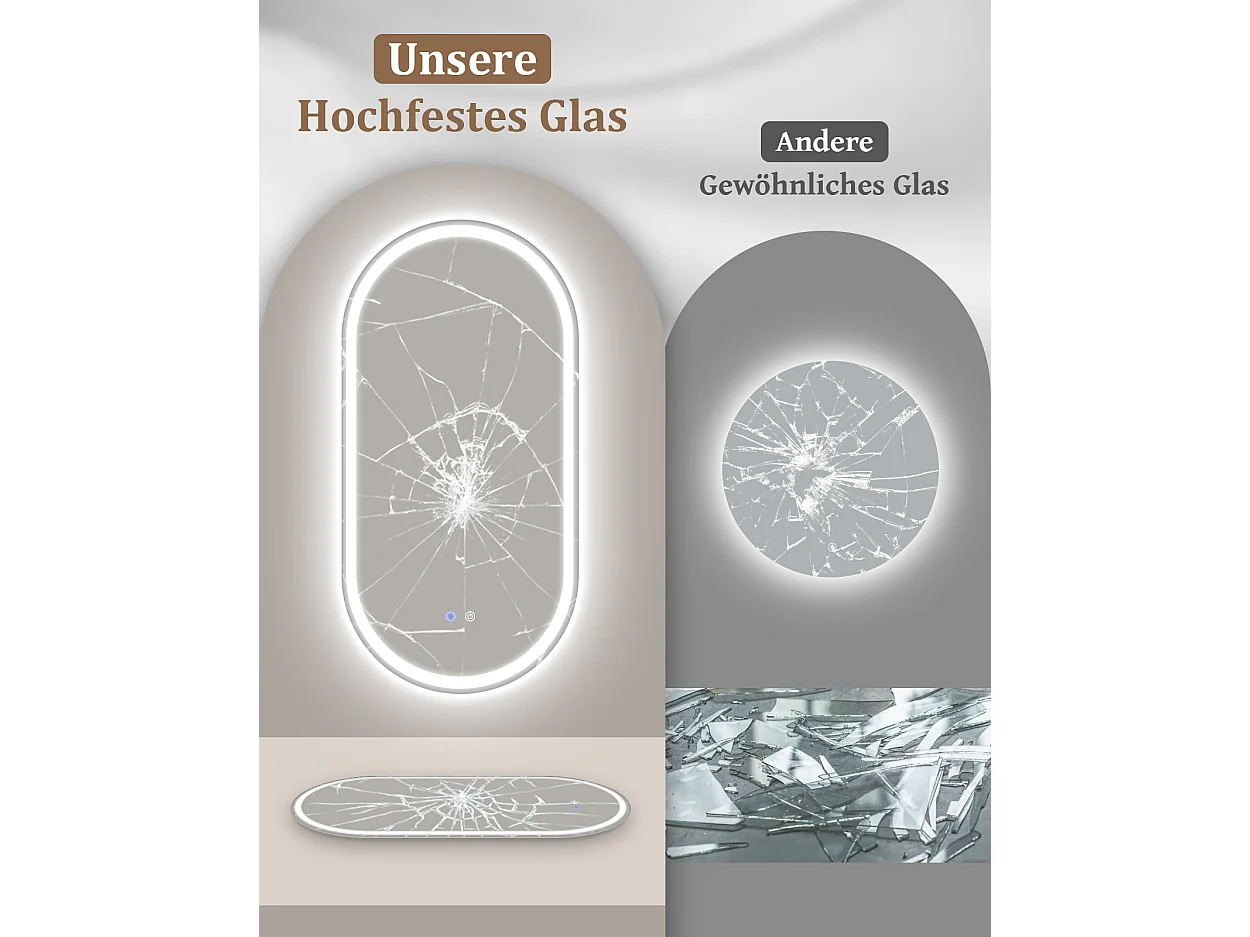 ZMH Miroir de salle de bain ovale LED 60x120cm mural tactile antibuée IP44 dimmable 3000K-6500K