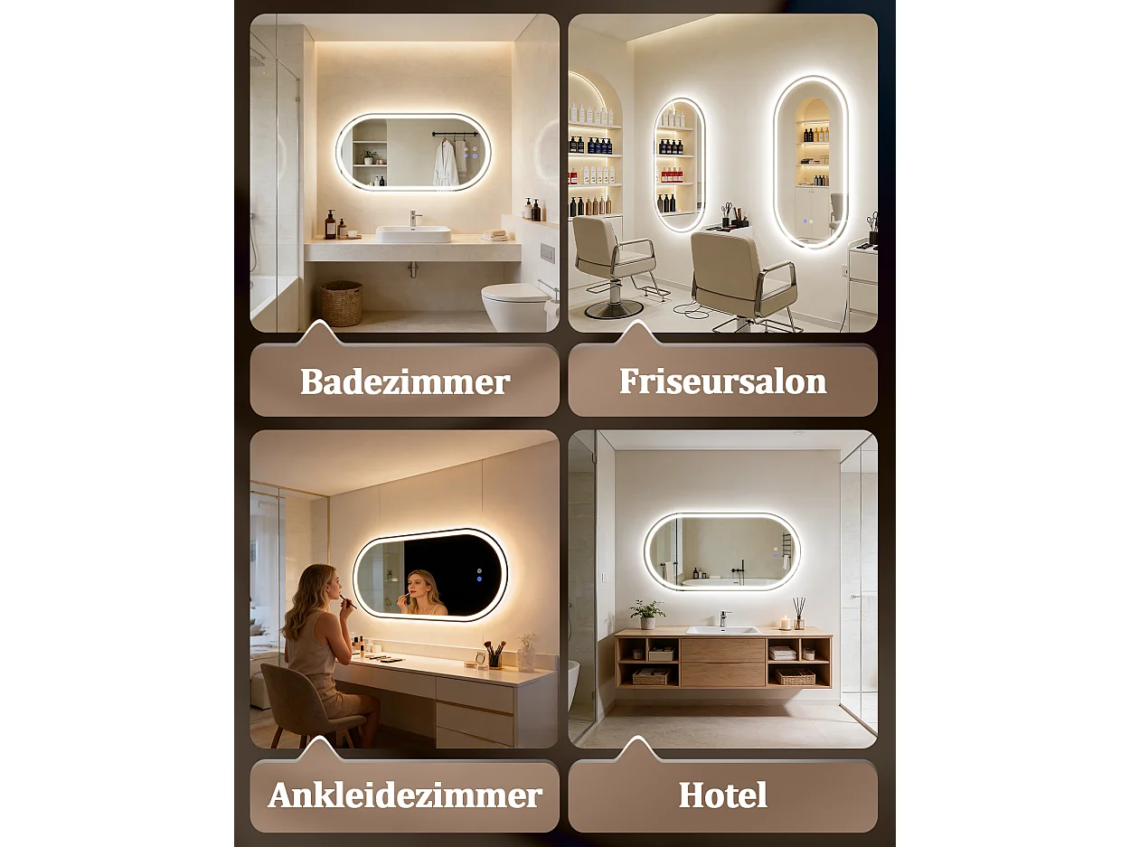 ZMH Miroir de salle de bain ovale LED 60x120cm mural tactile antibuée IP44 dimmable 3000K-6500K