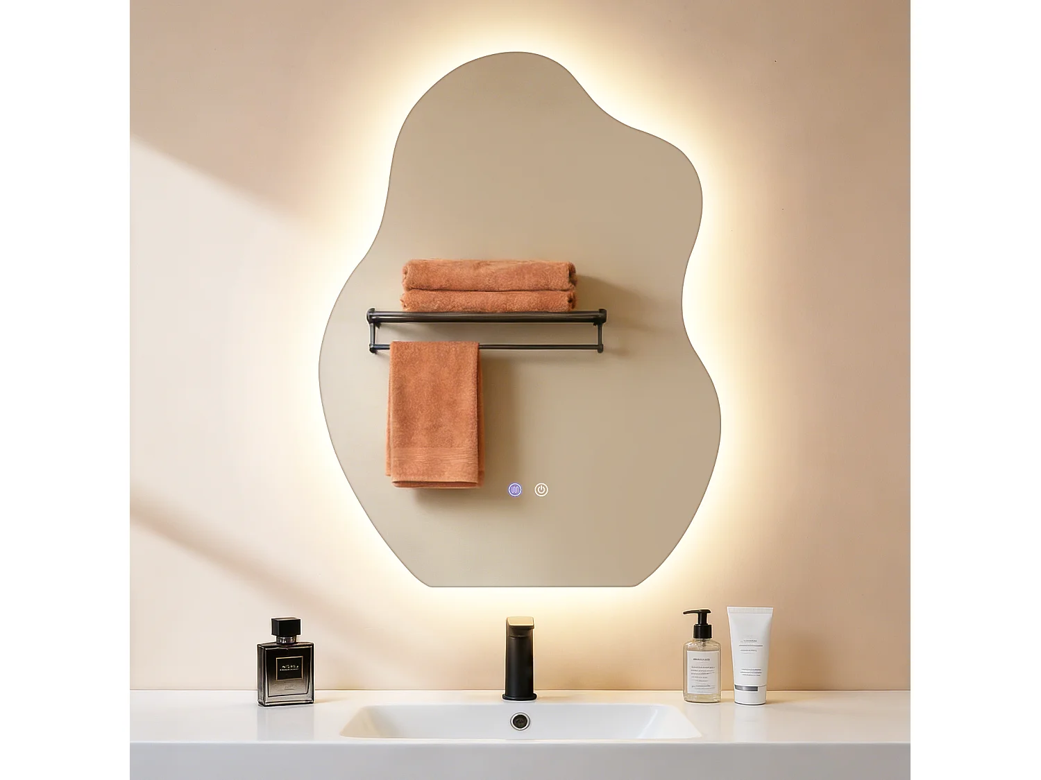 ZMH Miroir de salle de bain LED asymétrique 60x80cm IP44 interrupteur tactile antibuée fonction dimmable 3000K-6500K mural