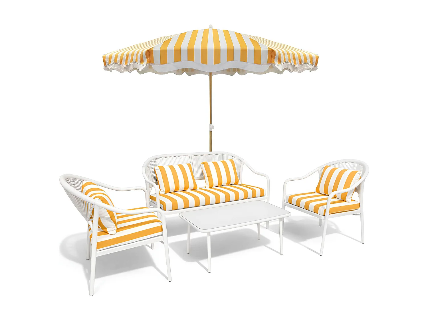 Now's Home - Ensemble Salon Jardin En Acier + Parasol Blanc Et Bouton D Or Positano
