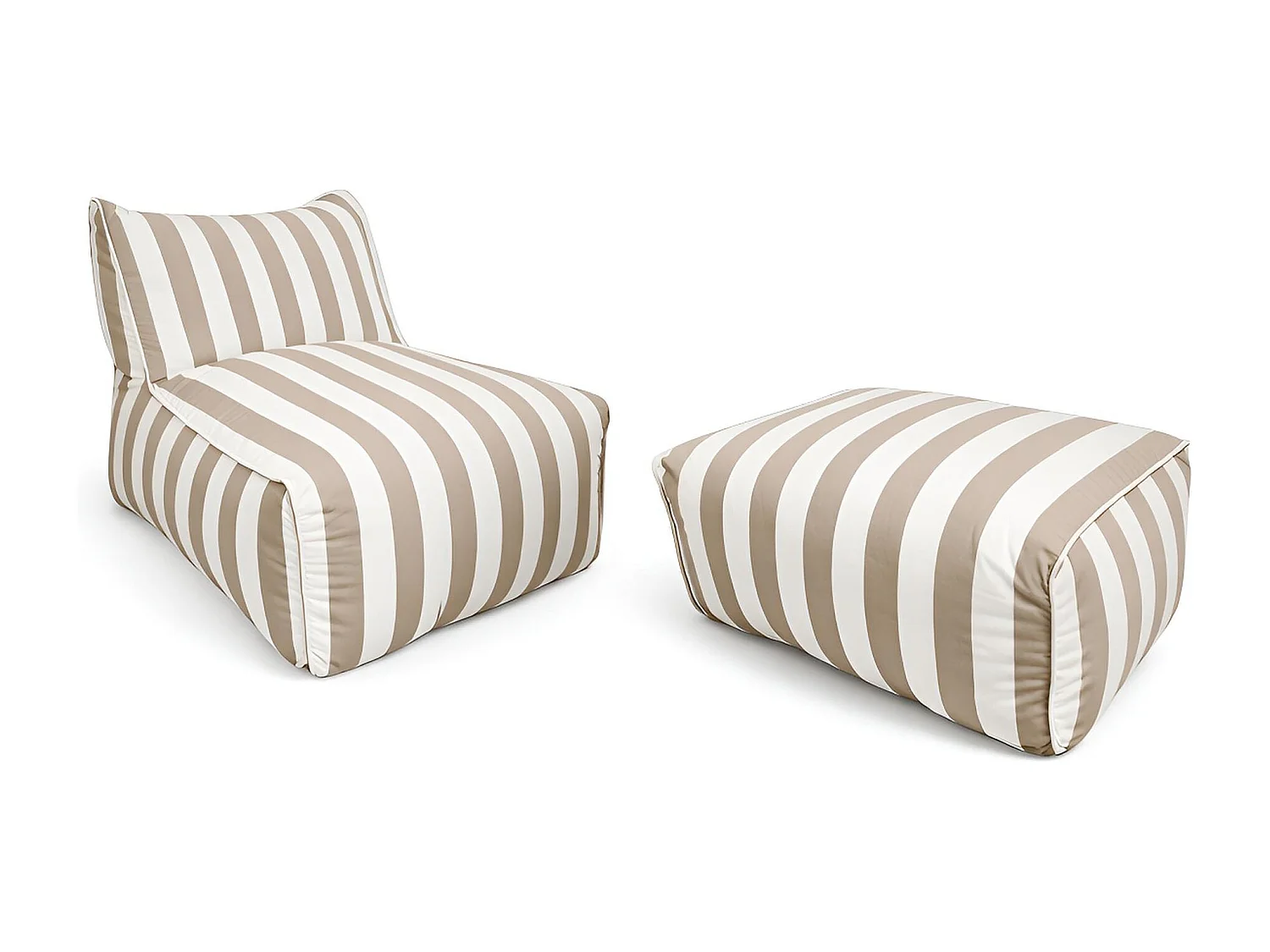 Now's Home - Ensemble Fauteuil+pouf Compresses Rayes Taupe Et Blanc Flivio