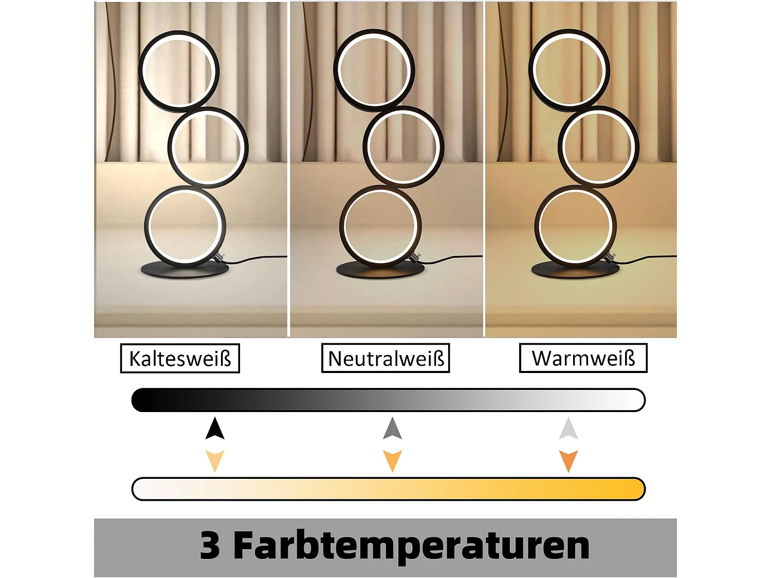 ZMH Lampe de Table LED Noir 12W Anneau Métal Design Moderne Tactile Dimmable Pour Salon Chambre Bureau