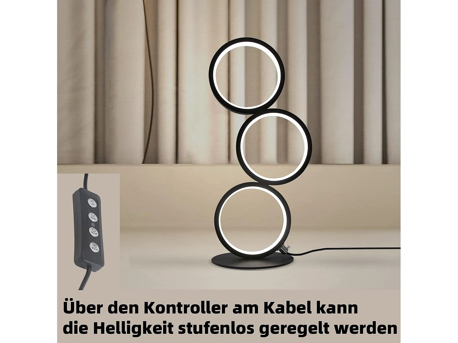 ZMH Lampe de Table LED Noir 12W Anneau Métal Design Moderne Tactile Dimmable Pour Salon Chambre Bureau