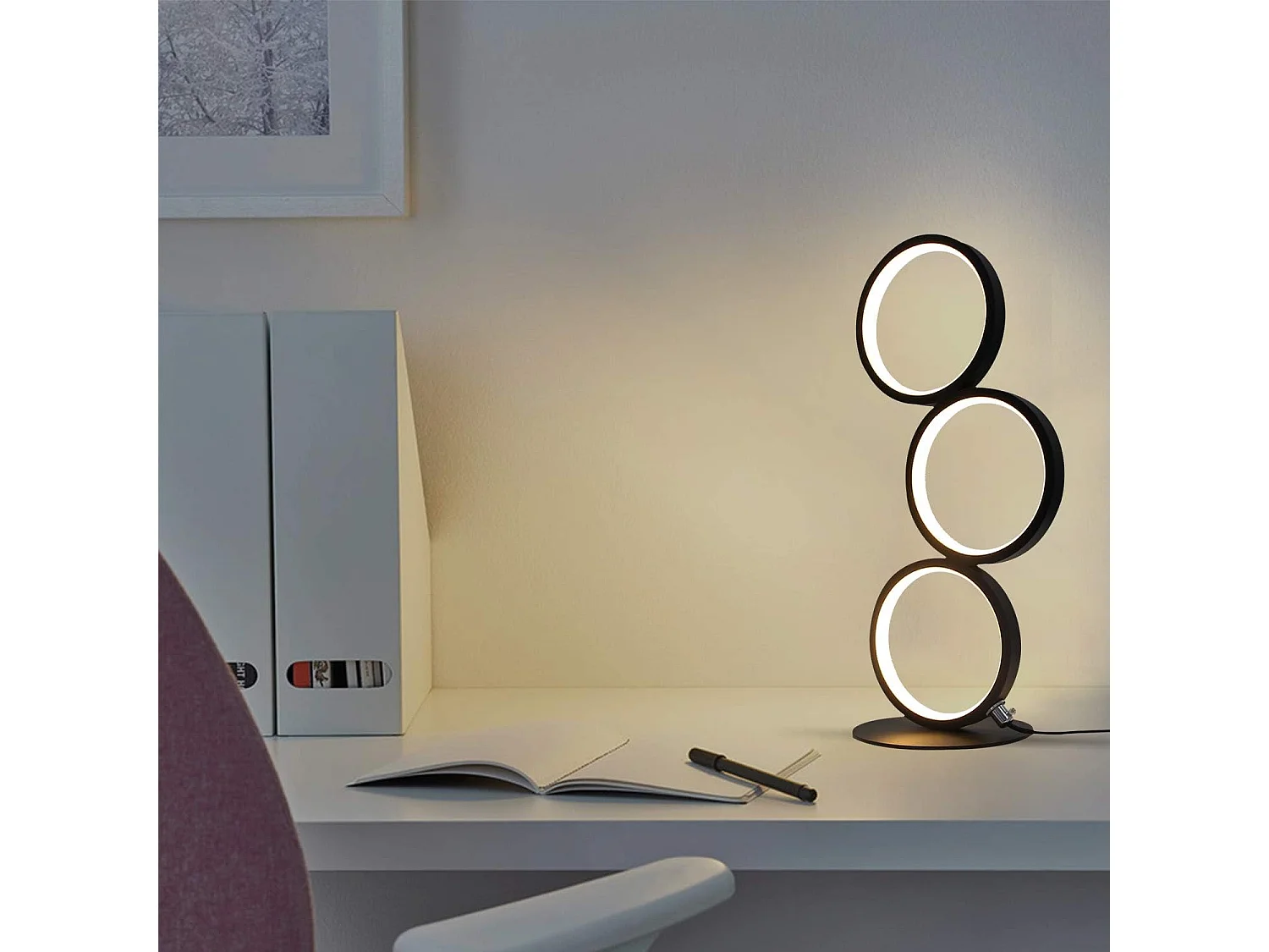 ZMH Lampe de Table LED Noir 12W Anneau Métal Design Moderne Tactile Dimmable Pour Salon Chambre Bureau