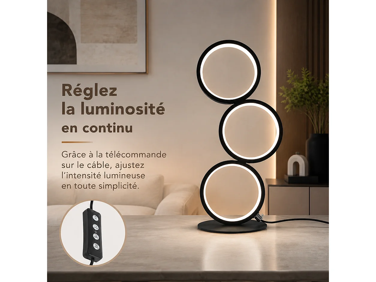 Lampe à Poser en Anneau Métal Design - D. 14 x H.38 cm - Noir Dimmable 12W - ZMH