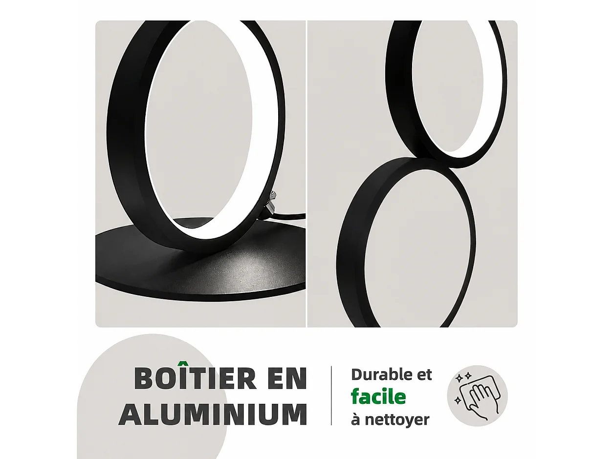 Lampe à Poser en Anneau Métal Design - D. 14 x H.38 cm - Noir Dimmable 12W - ZMH