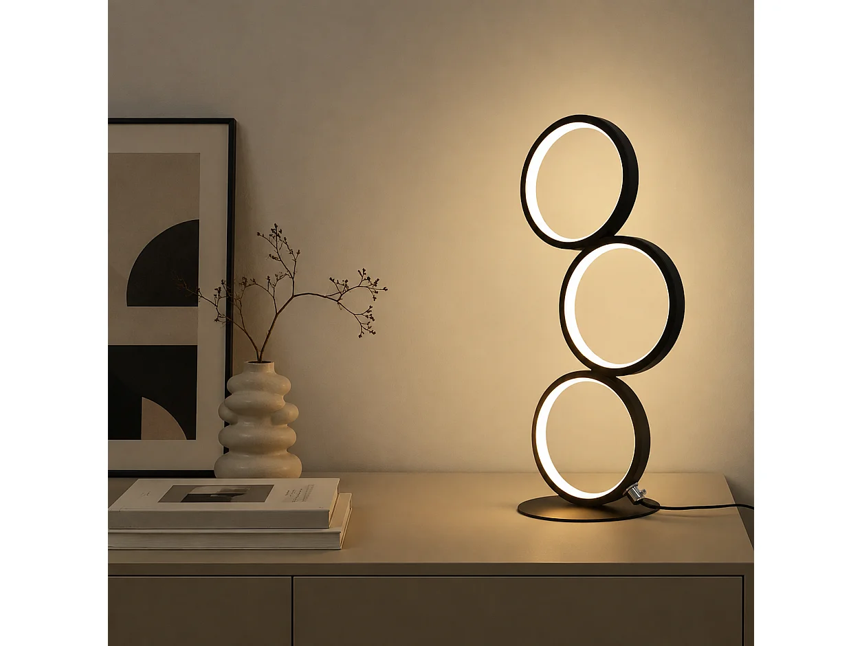 Lampe à Poser en Anneau Métal Design - D. 14 x H.38 cm - Noir Dimmable 12W - ZMH