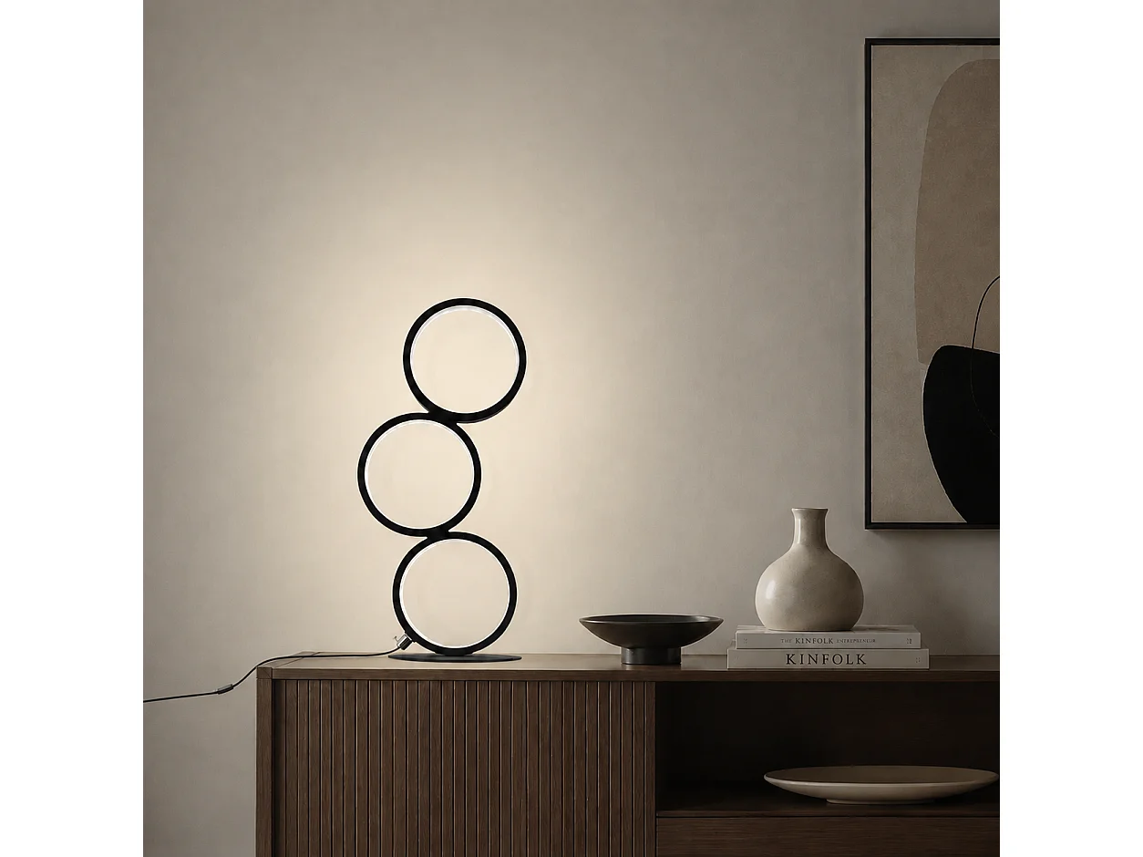 Lampe à Poser en Anneau Métal Design - D. 14 x H.38 cm - Noir Dimmable 12W - ZMH