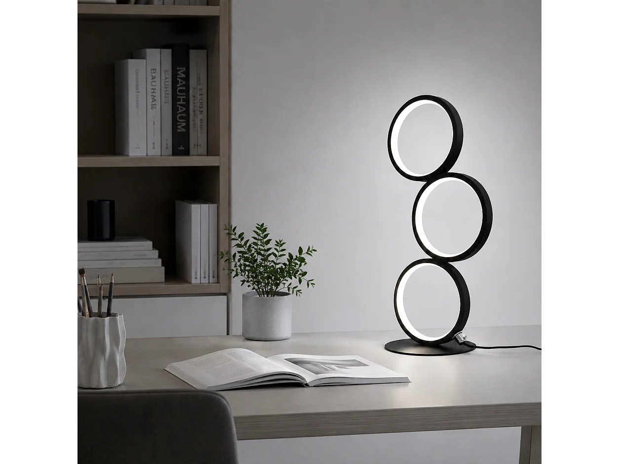 Lampe à Poser en Anneau Métal Design - D. 14 x H.38 cm - Noir Dimmable 12W - ZMH