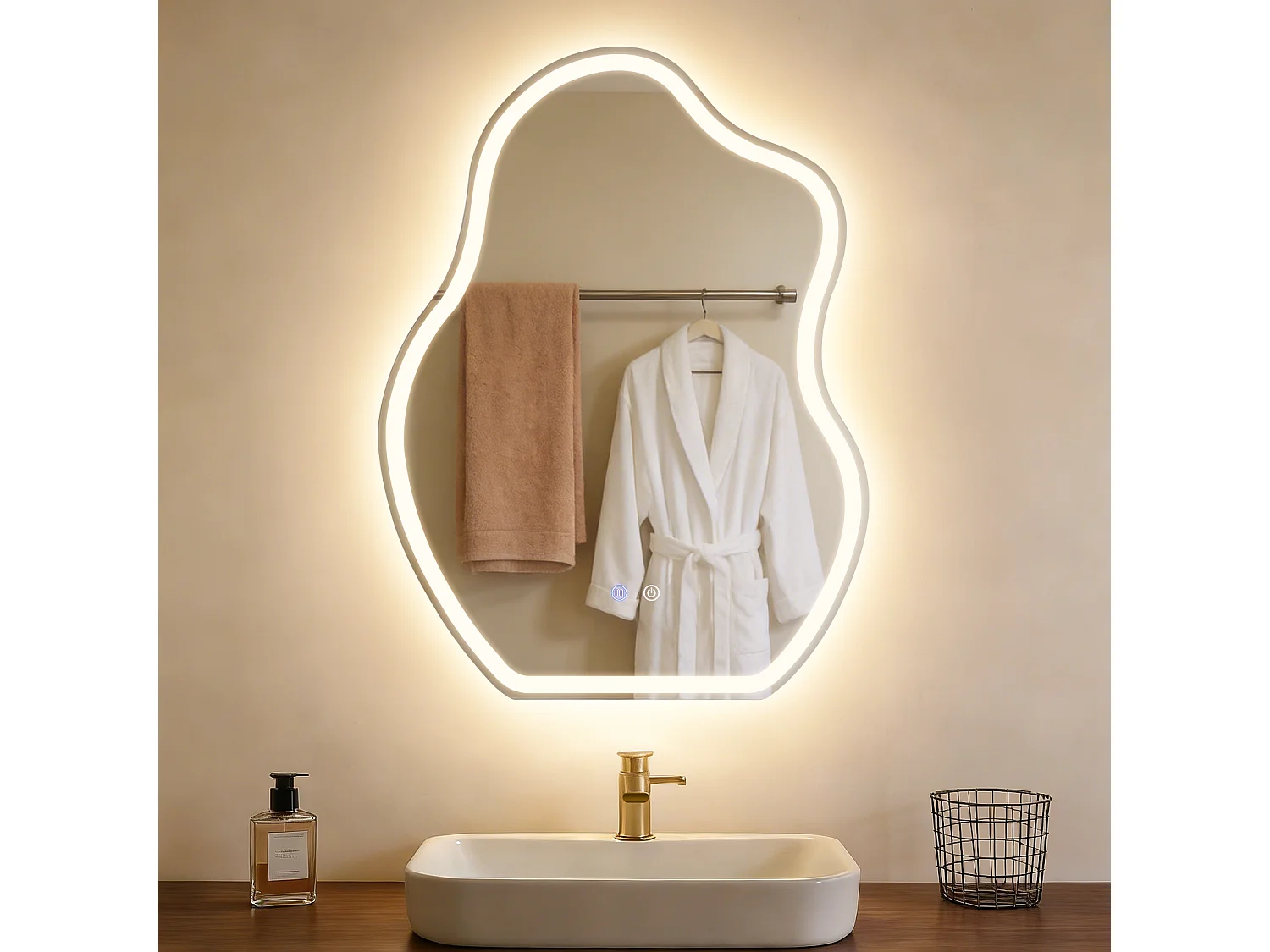 ZMH Miroir de salle de bain LED asymétrique 60x80cm IP44 interrupteur tactile antibuée dimmable 3000K-6500K mural