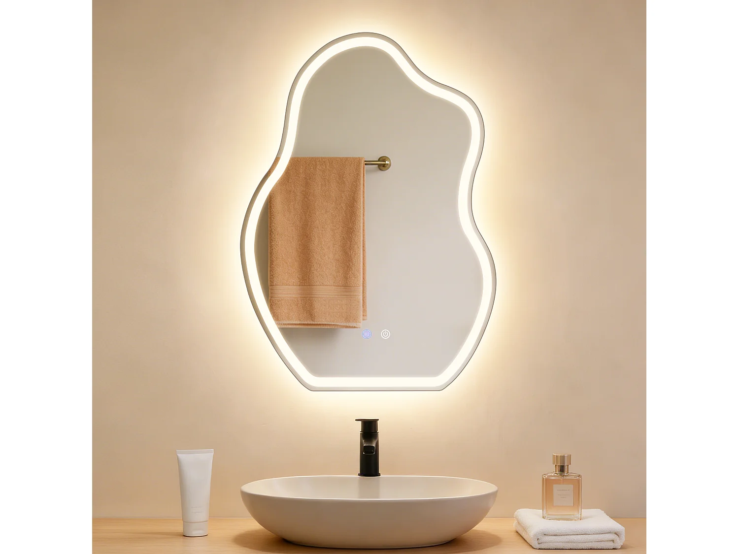 ZMH Miroir de salle de bain LED asymétrique 50x70cm IP44 interrupteur tactile antibuée dimmable 3000K-6500K mural