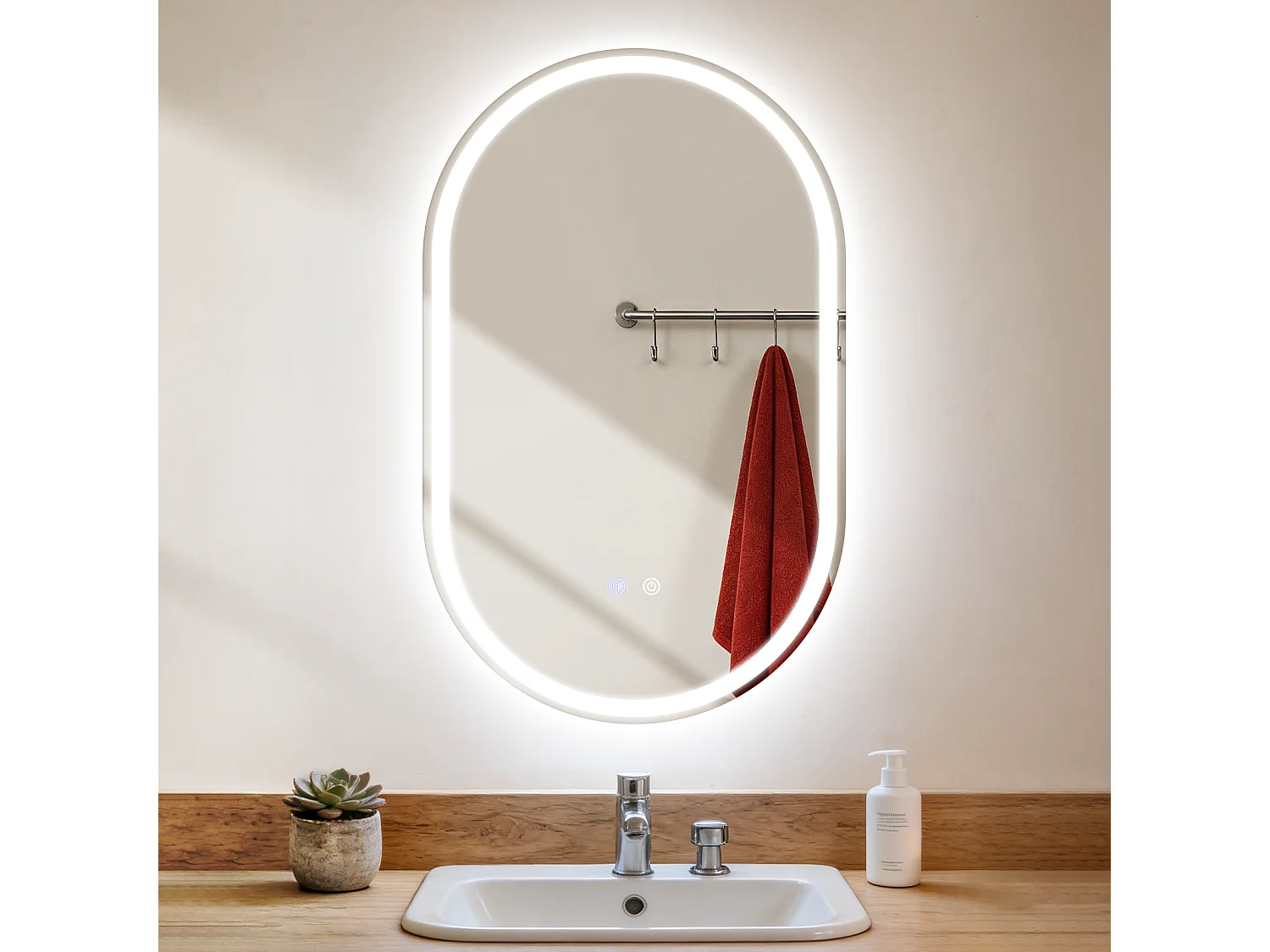 ZMH Miroir de salle de bain ovale LED 50x80cm mural tactile antibuée IP44 dimmable 3000K-6500K