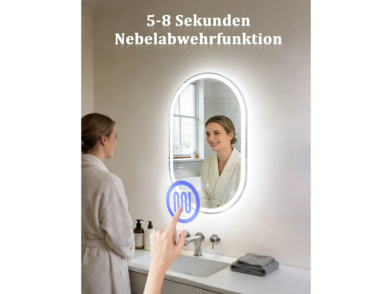 ZMH Miroir de salle de bain ovale LED 50x80cm mural tactile antibuée IP44 dimmable 3000K-6500K