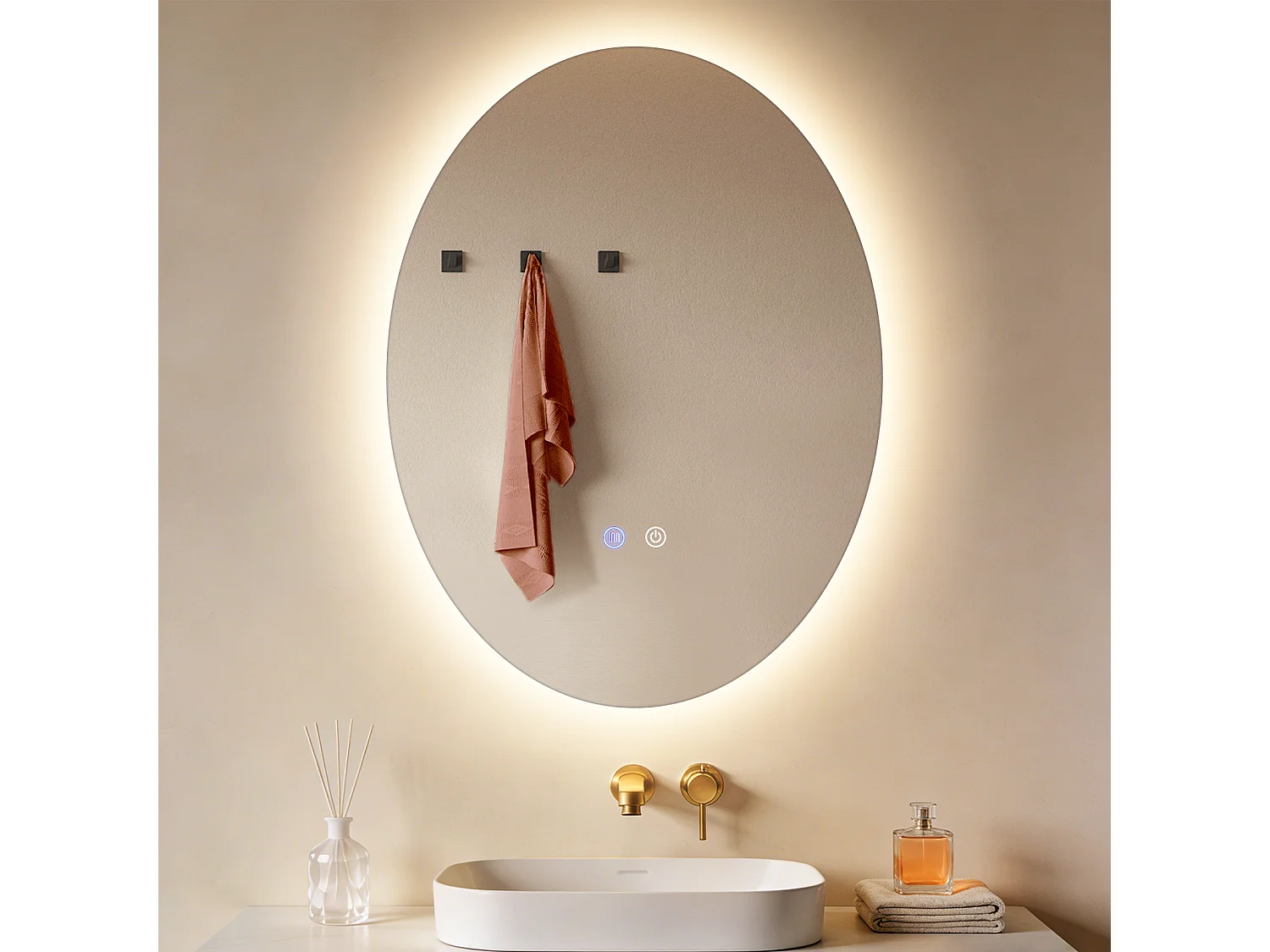 ZMH Miroir de salle de bain ovale LED 60x80cm mural IP44 interrupteur tactile antibuée dimmable 3000K-6500K