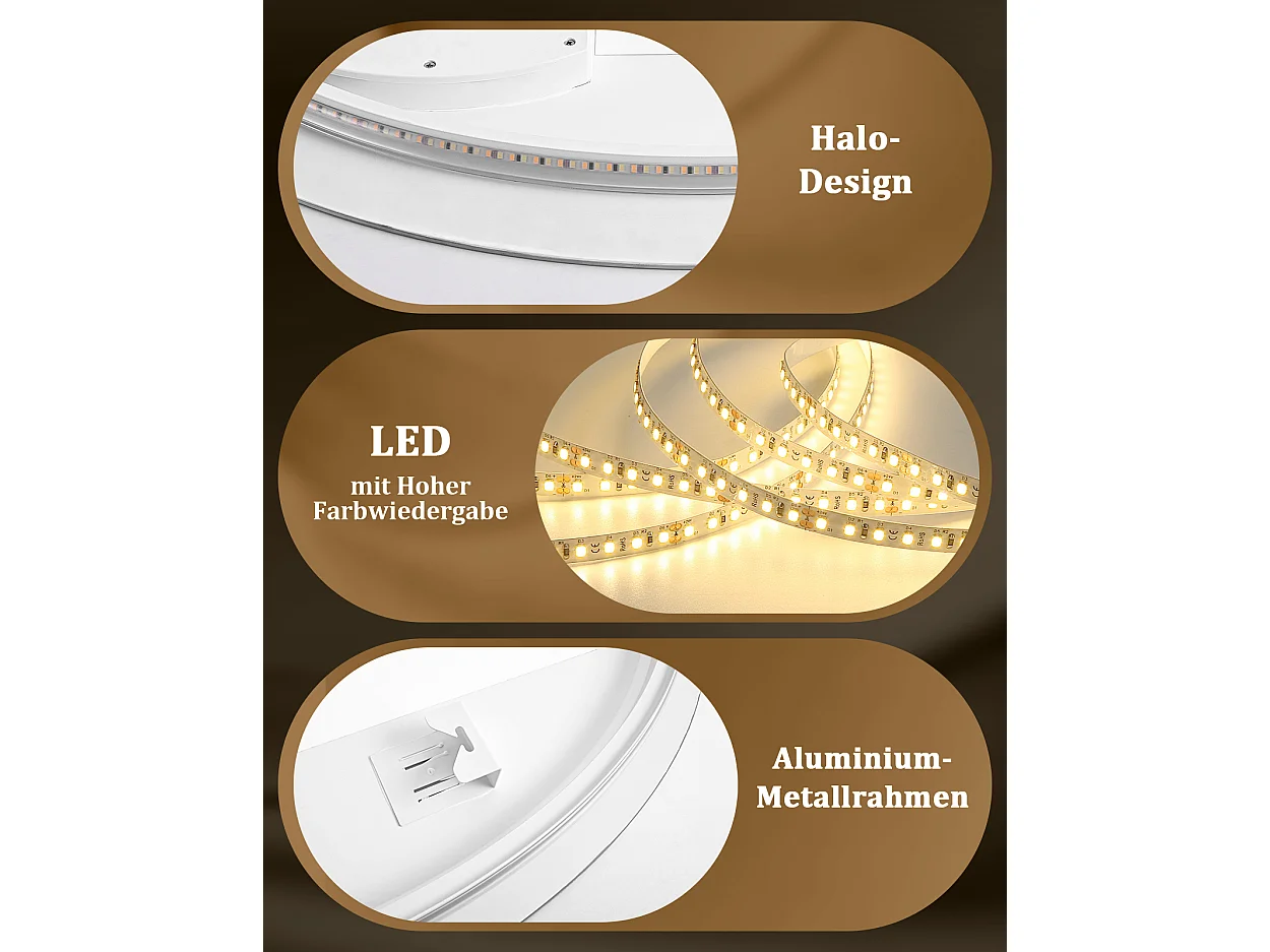 ZMH Miroir de salle de bain ovale LED 60x80cm mural IP44 interrupteur tactile antibuée dimmable 3000K-6500K