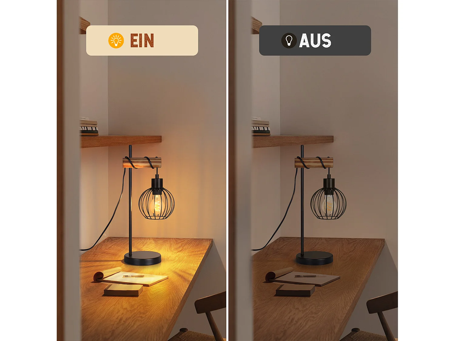 ZMH Lampe De Table Vintage - Style Industriel Rétro Métal Noir Douille E27  -  (ampoule Non Incluse)