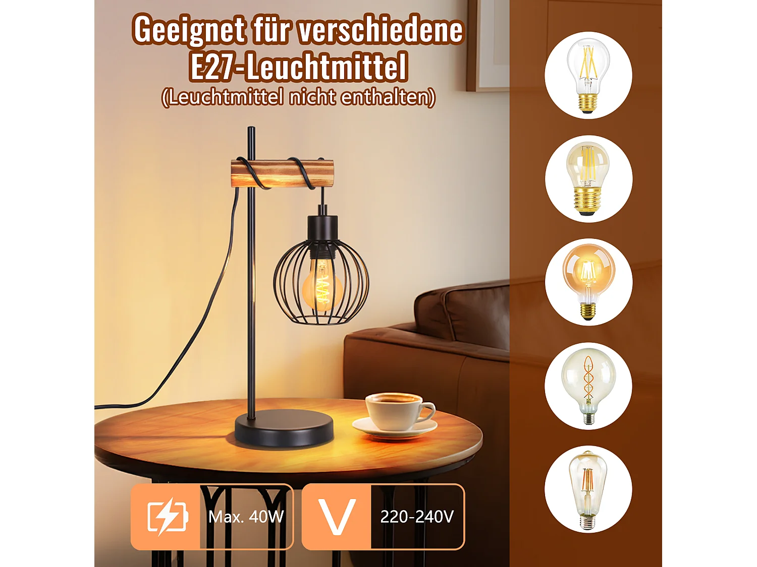 ZMH Lampe De Table Vintage - Style Industriel Rétro Métal Noir Douille E27  -  (ampoule Non Incluse)