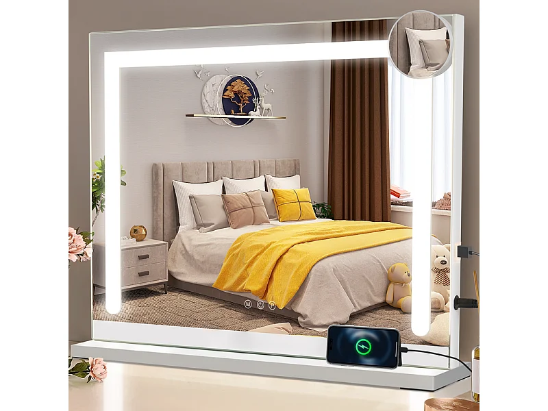 ZMH Miroir De Maquillage Avec Éclairage 70x55x12Cm Miroir LED à Intensité Variable Avec 3 Modes D'éclai