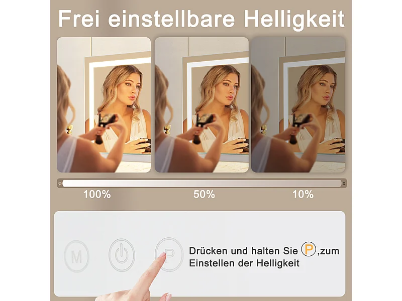 ZMH Miroir De Maquillage Avec Éclairage 70x55x12Cm Miroir LED à Intensité Variable Avec 3 Modes D'éclai