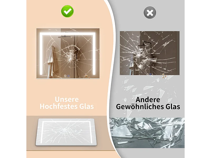 ZMH Miroir De Maquillage Avec Éclairage 70x55x12Cm Miroir LED à Intensité Variable Avec 3 Modes D'éclai