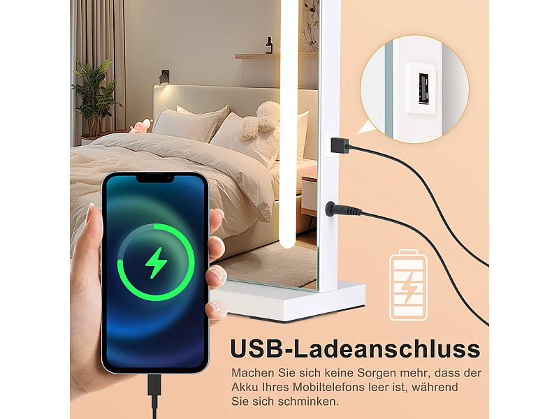 ZMH Miroir De Maquillage Avec Éclairage 70x55x12Cm Miroir LED à Intensité Variable Avec 3 Modes D'éclai