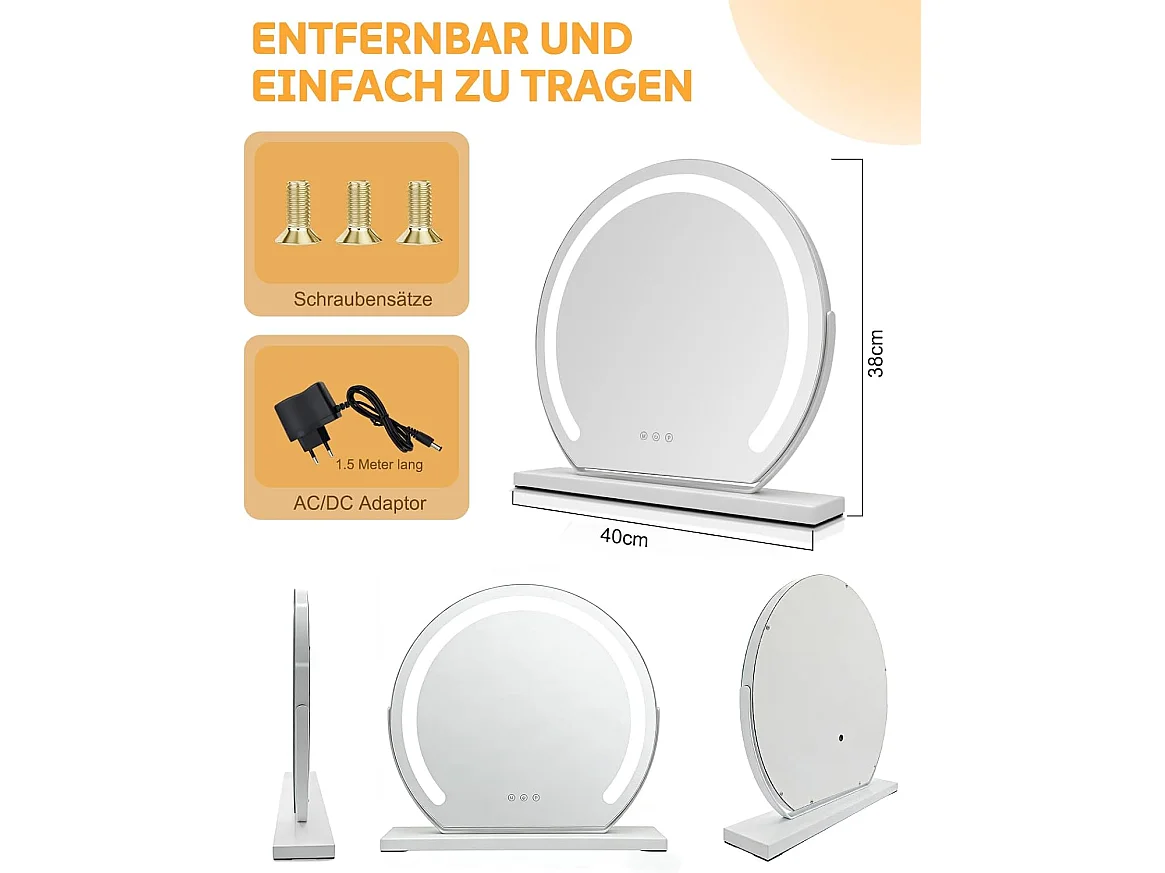 ZMH Miroir De Maquillage Hollywood 40×35Cm Miroir Tactile Intensité Variable Avec 3 Modes D'éclairage