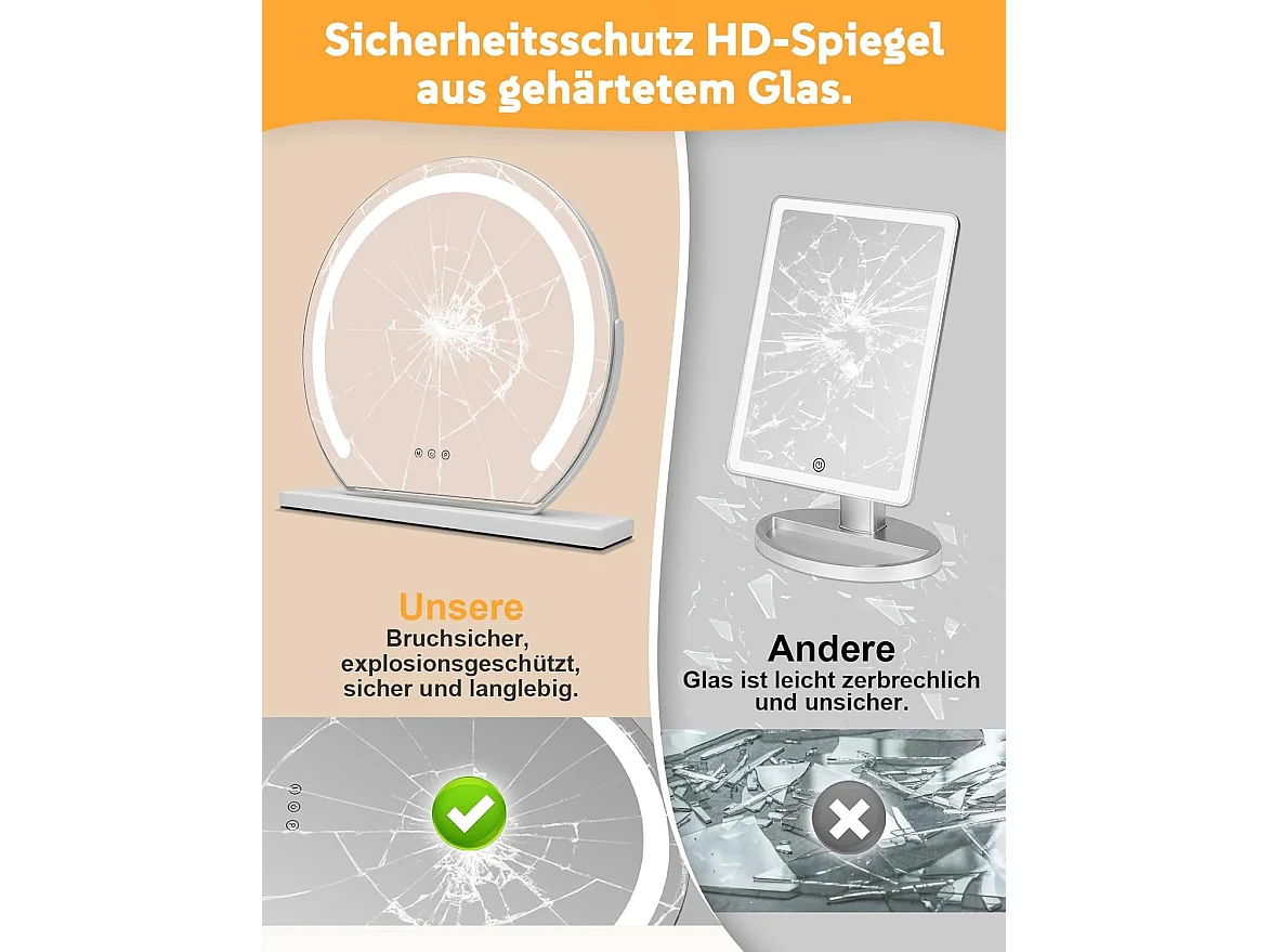 ZMH Miroir De Maquillage Hollywood 40×35Cm Miroir Tactile Intensité Variable Avec 3 Modes D'éclairage