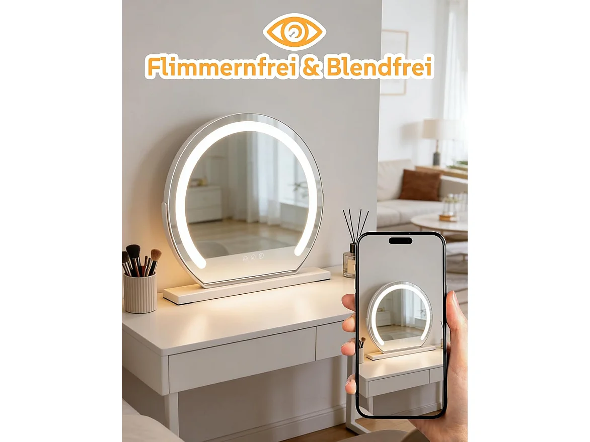 ZMH Miroir De Maquillage Hollywood 40×35Cm Miroir Tactile Intensité Variable Avec 3 Modes D'éclairage