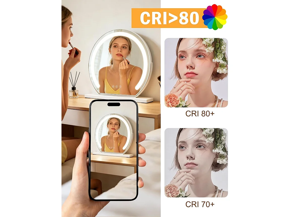 ZMH Miroir De Maquillage Hollywood 40×35Cm Miroir Tactile Intensité Variable Avec 3 Modes D'éclairage