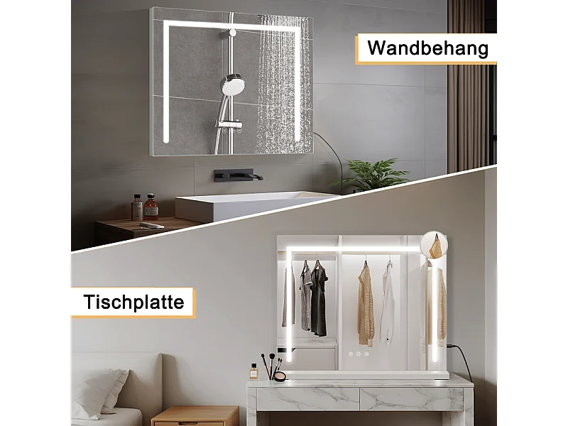 ZMH Miroir De Maquillage Avec Éclairage 80x60x13cm Miroir LED à Intensité Variable Avec 3 Modes D'éclair
