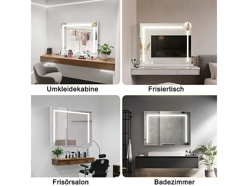 ZMH Miroir De Maquillage Avec Éclairage 80x60x13cm Miroir LED à Intensité Variable Avec 3 Modes D'éclair