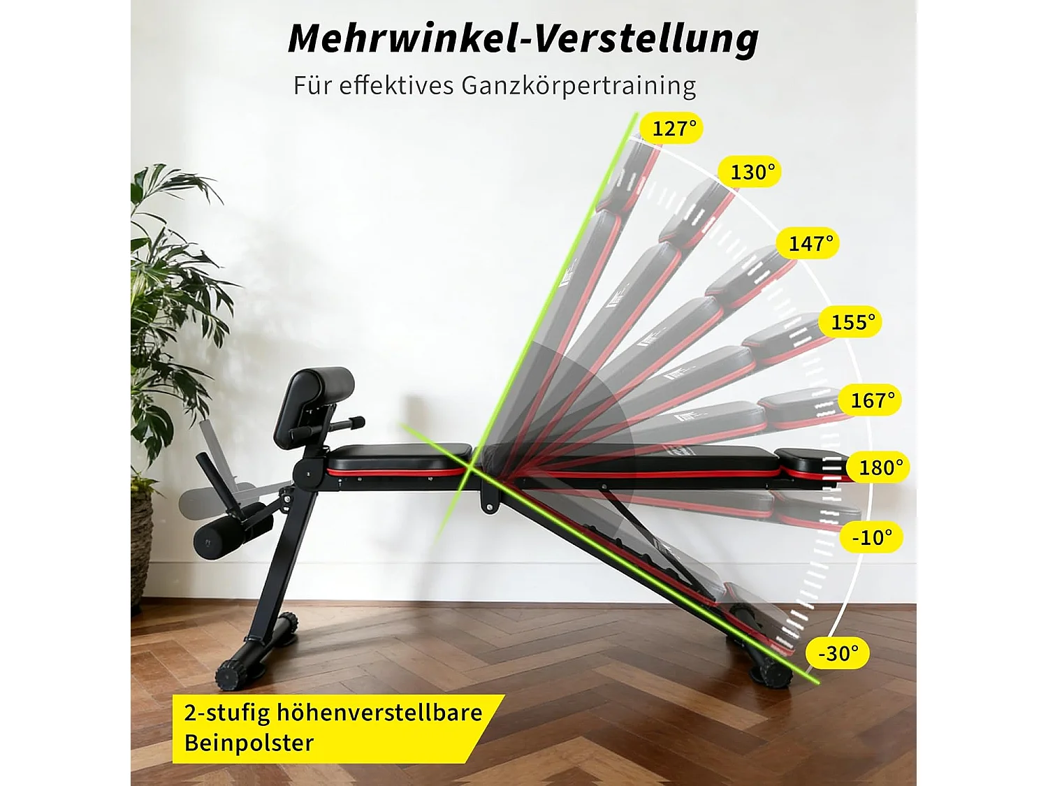 ZMH Banc de musculation noir pliable et réglable multifonctionnel et banc d'entraînement 7 en 1 convient pour la maison ou la salle de sport