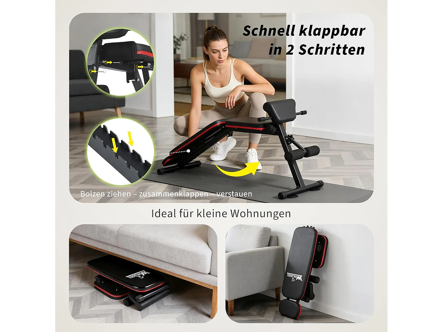 ZMH Banc de musculation noir pliable et réglable multifonctionnel et banc d'entraînement 7 en 1 convient pour la maison ou la salle de sport
