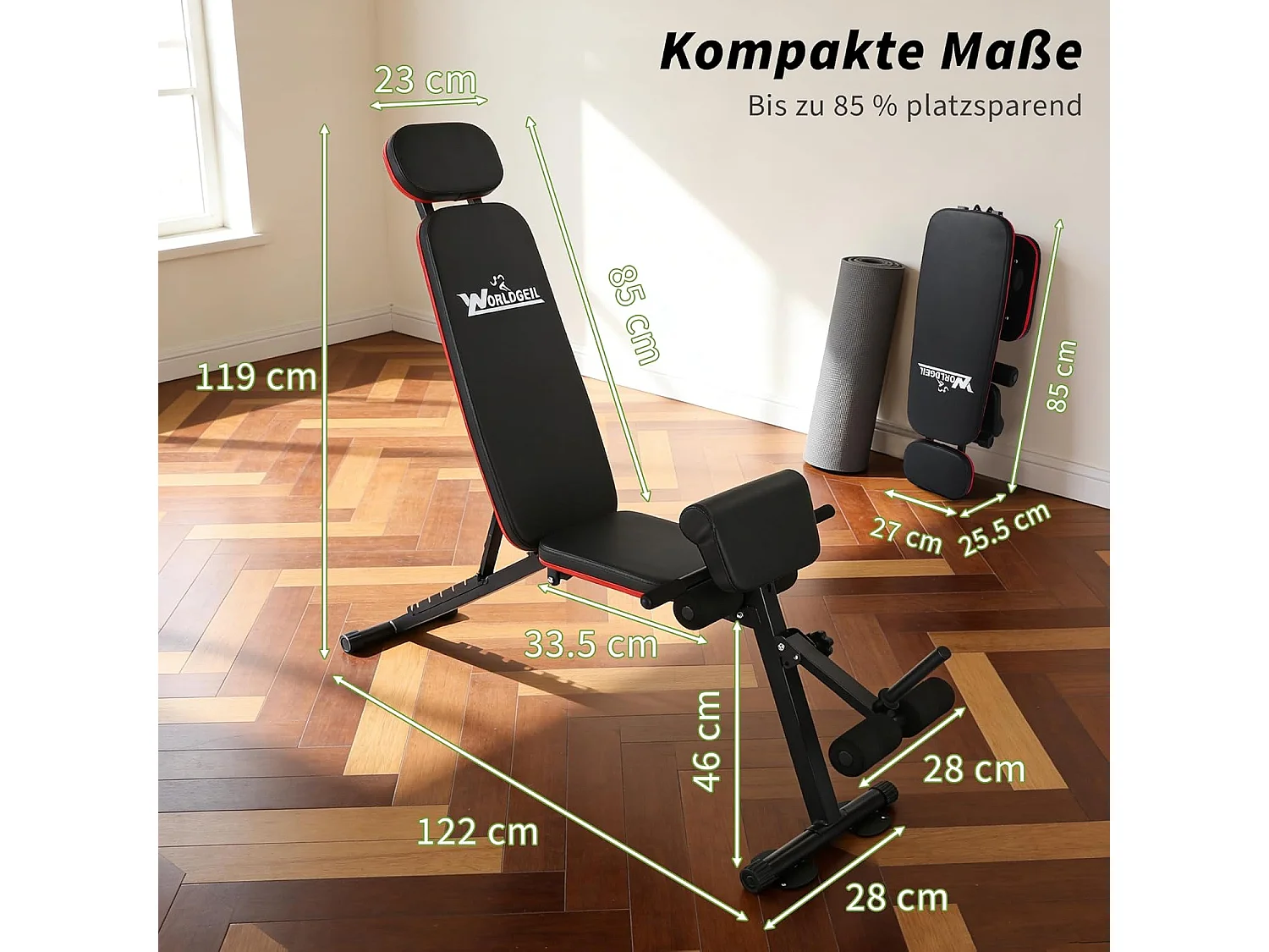 ZMH Banc de musculation noir pliable et réglable multifonctionnel et banc d'entraînement 7 en 1 convient pour la maison ou la salle de sport