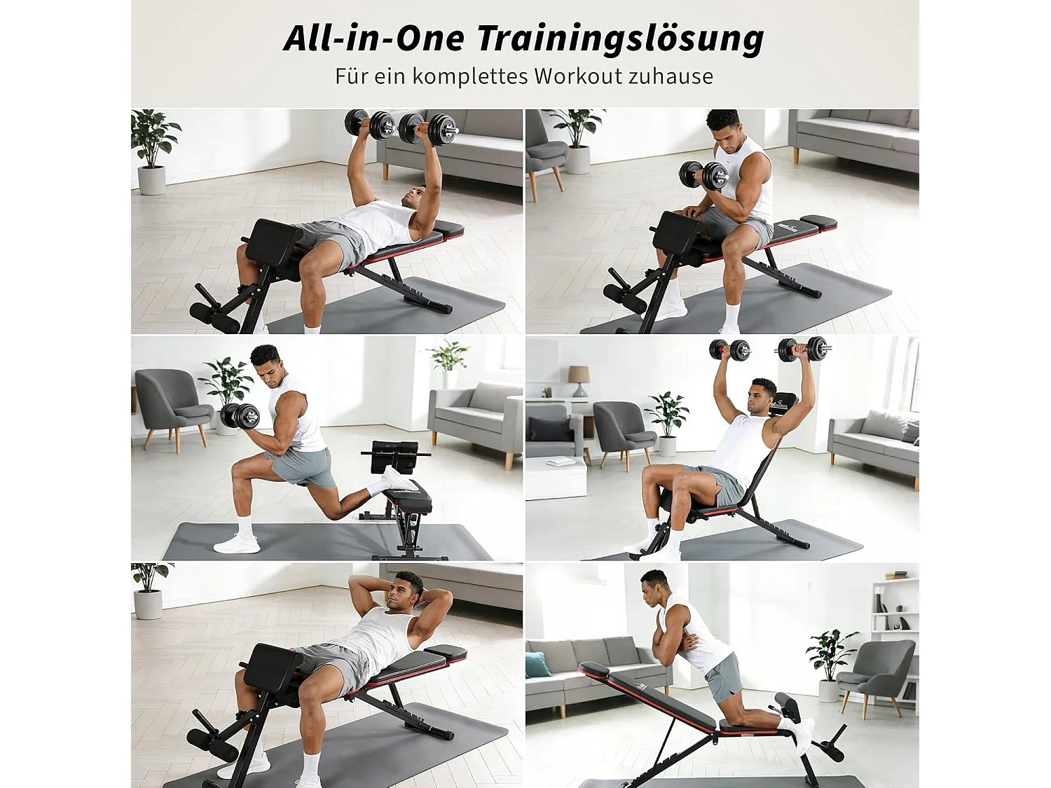 ZMH Banc de musculation noir pliable et réglable multifonctionnel et banc d'entraînement 7 en 1 convient pour la maison ou la salle de sport
