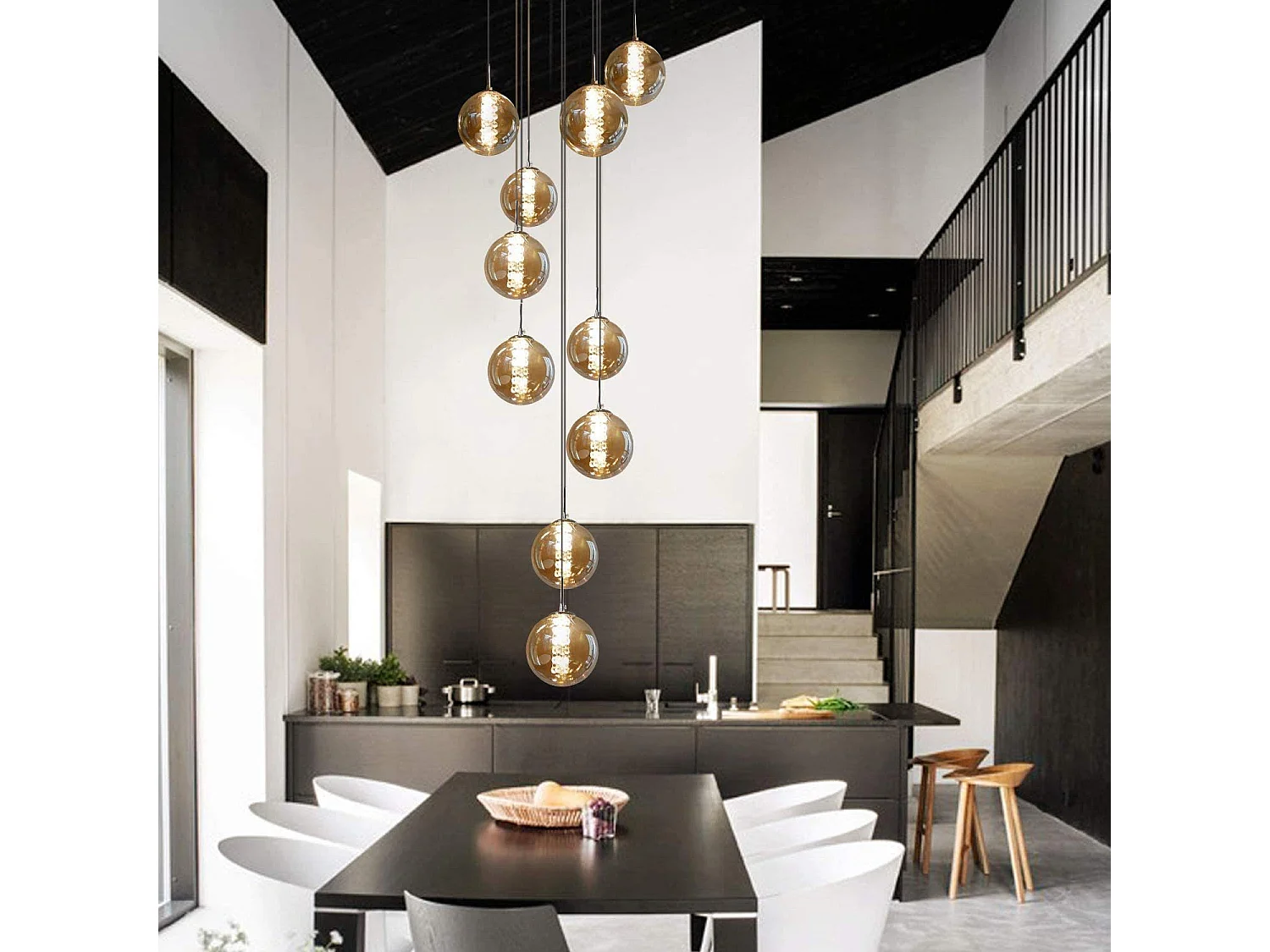 ZMH Suspension Lustre LED Réglable en Hauteur en Verre pour Salon et Salle à Manger