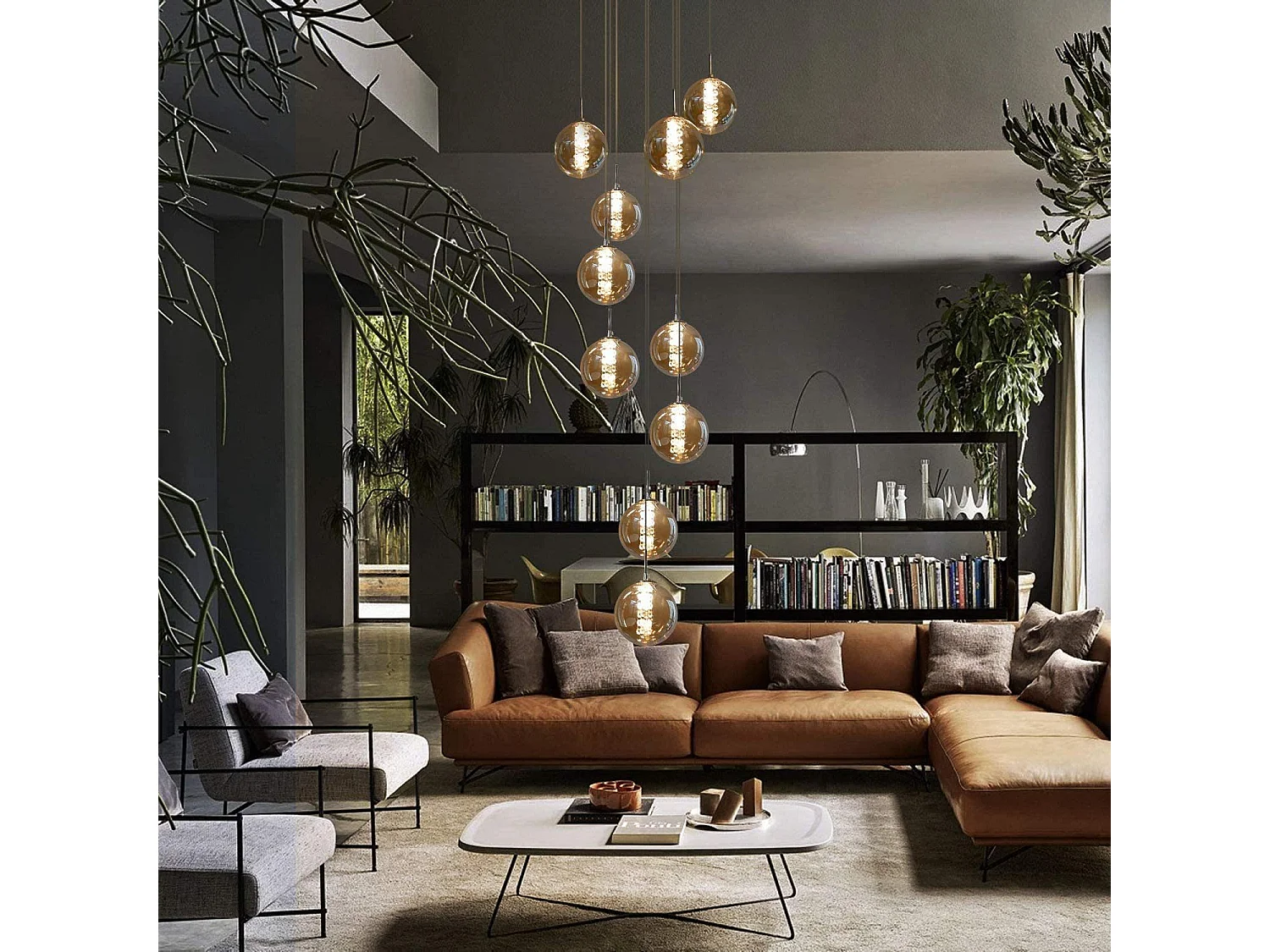 ZMH Suspension Lustre LED Réglable en Hauteur en Verre pour Salon et Salle à Manger