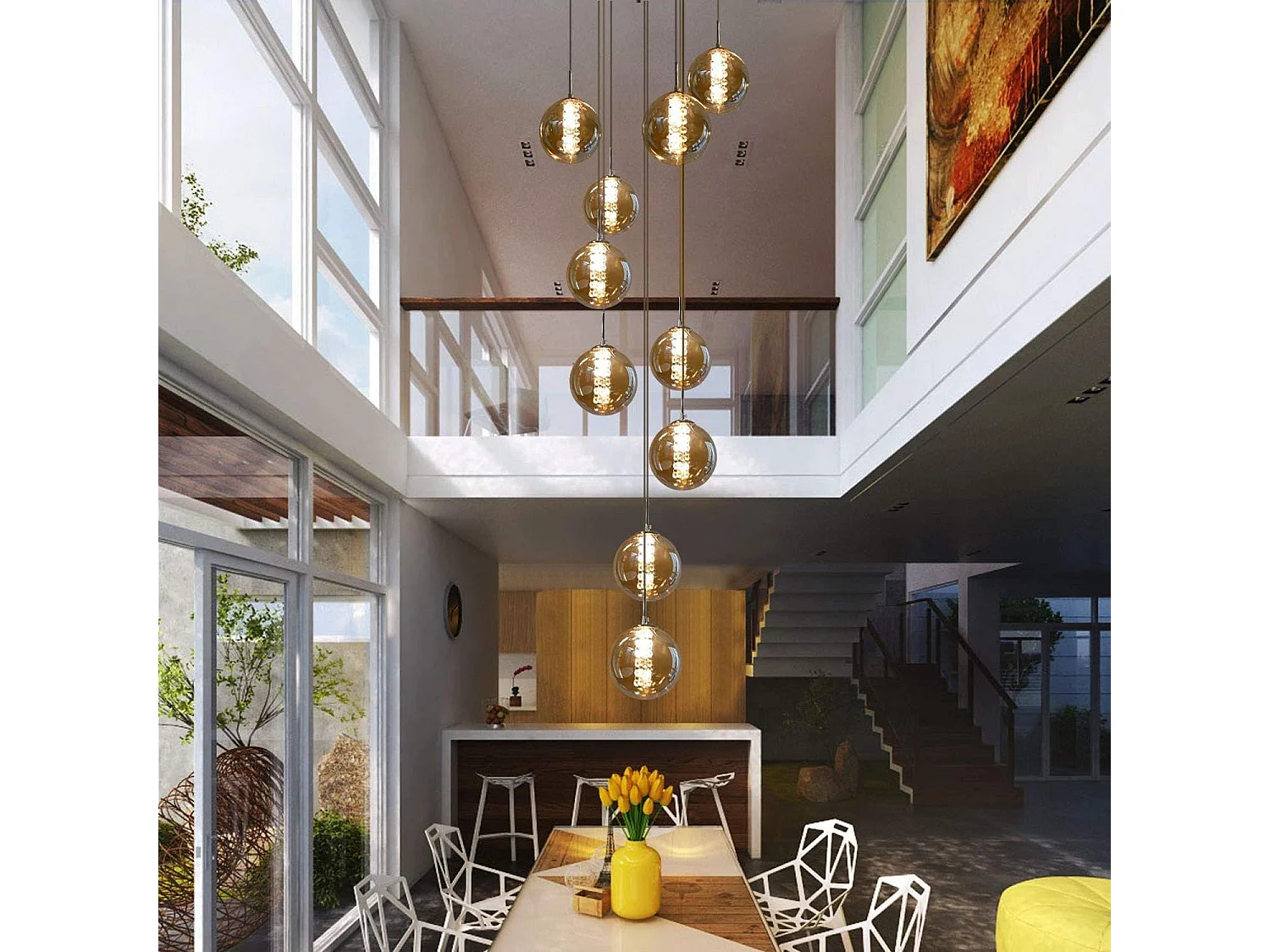 ZMH Suspension Lustre LED Réglable en Hauteur en Verre pour Salon et Salle à Manger