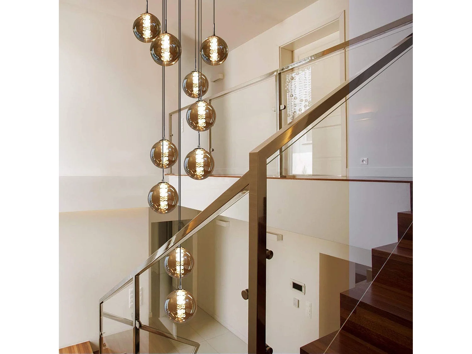 ZMH Suspension Lustre LED Réglable en Hauteur en Verre pour Salon et Salle à Manger