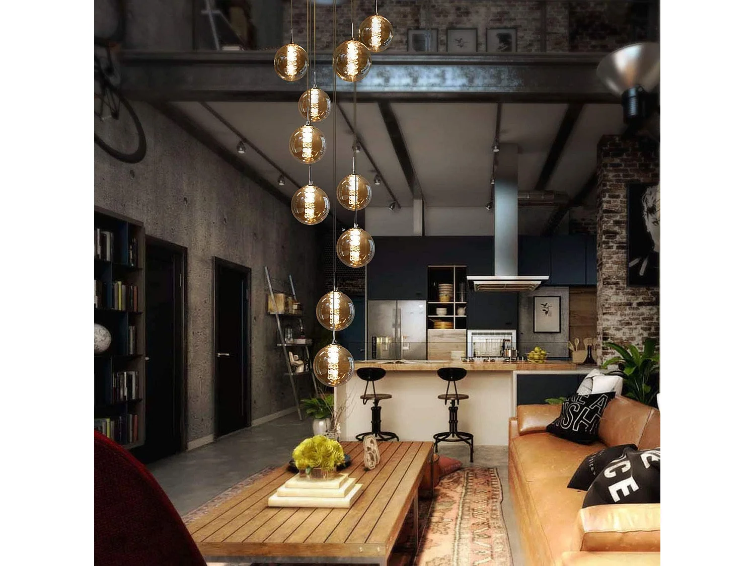 ZMH Suspension Lustre LED Réglable en Hauteur en Verre pour Salon et Salle à Manger