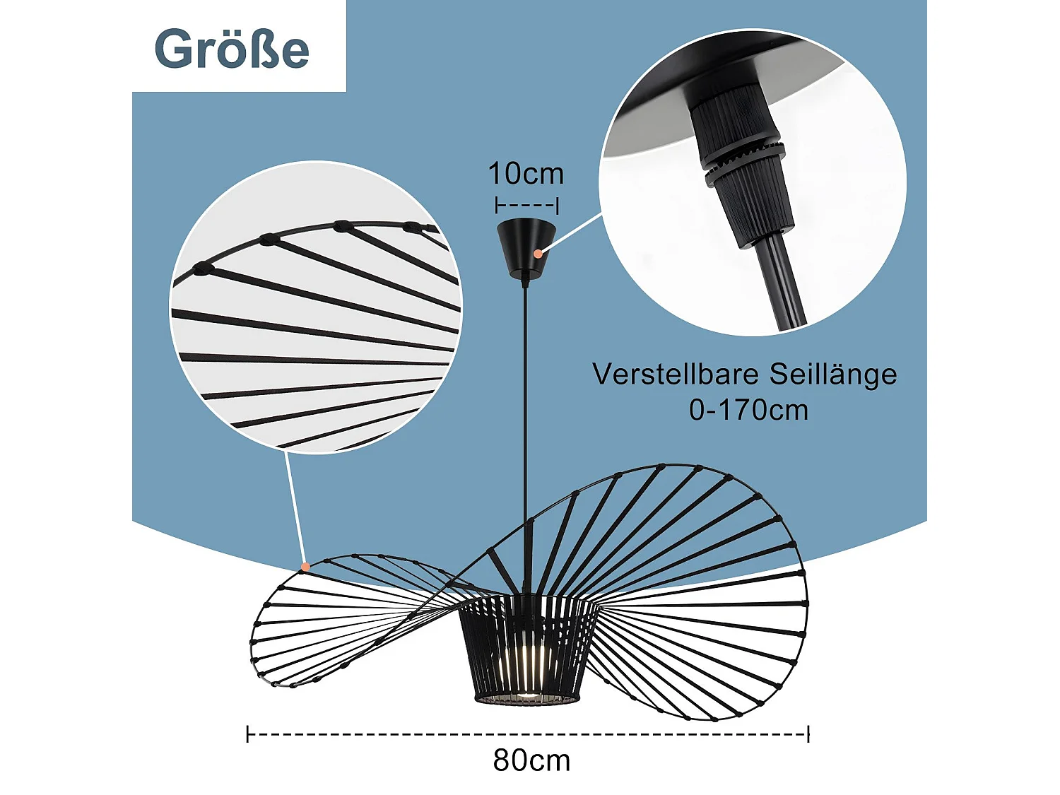 ZMH Suspension  Noir Vintage 80cm Hauteur Réglable Design Rétro E27 Pour Salle à Manger Cuisine Salon Sans Ampoule