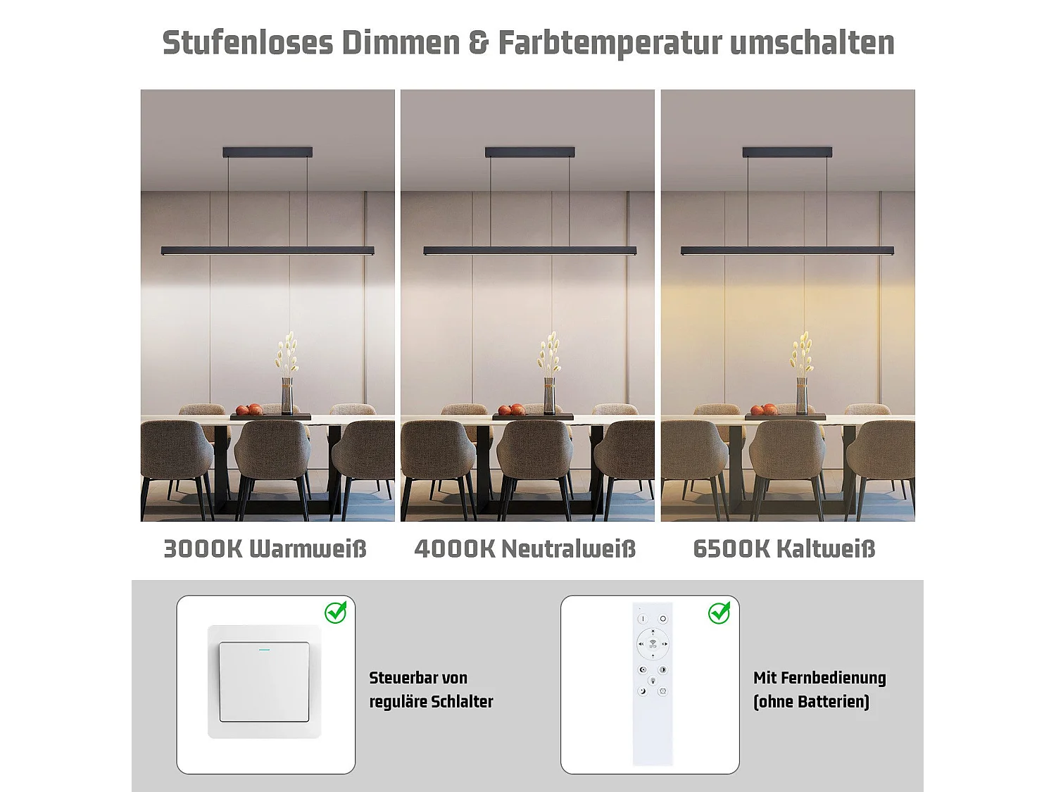 ZMH Suspension Lustre salle à manger 148 CM noir lampe Suspension Lustre linéaire 37W dimmable cuisine
