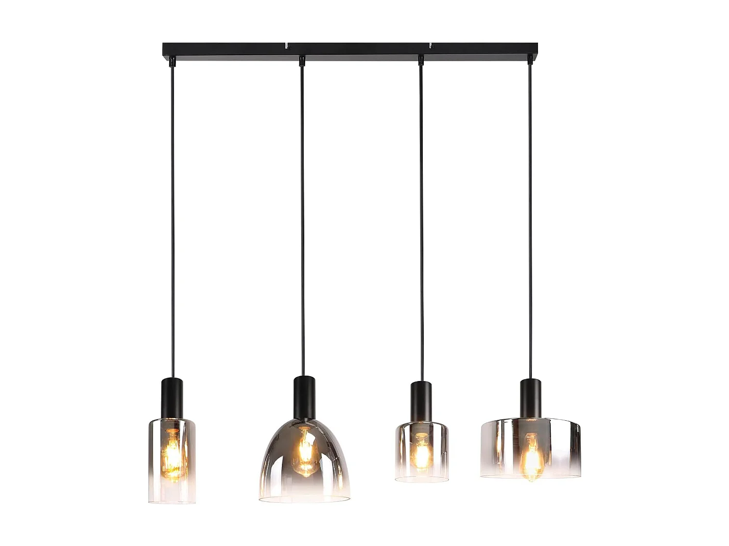 ZMH Suspension Lustre salle à manger 4 flammes E27 gris fumée 180CM Suspension Lustre cage d'escalier