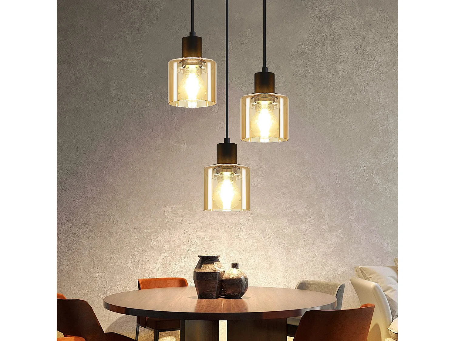 ZMH Suspension Lustre de table à manger vintage noire/ambre E27