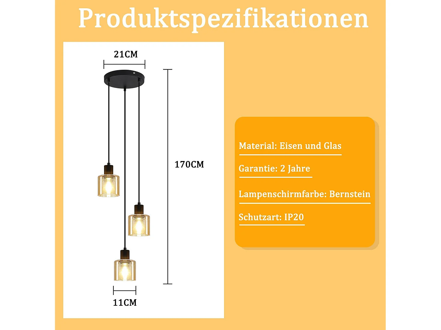 ZMH Suspension Lustre de table à manger vintage noire/ambre E27