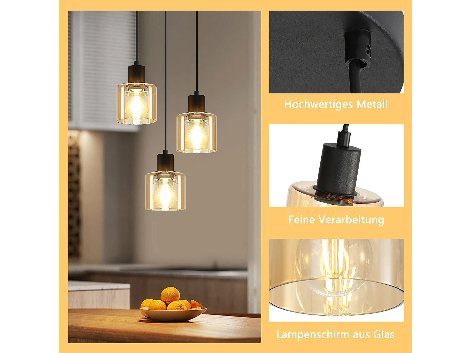 ZMH Suspension Lustre de table à manger vintage noire/ambre E27