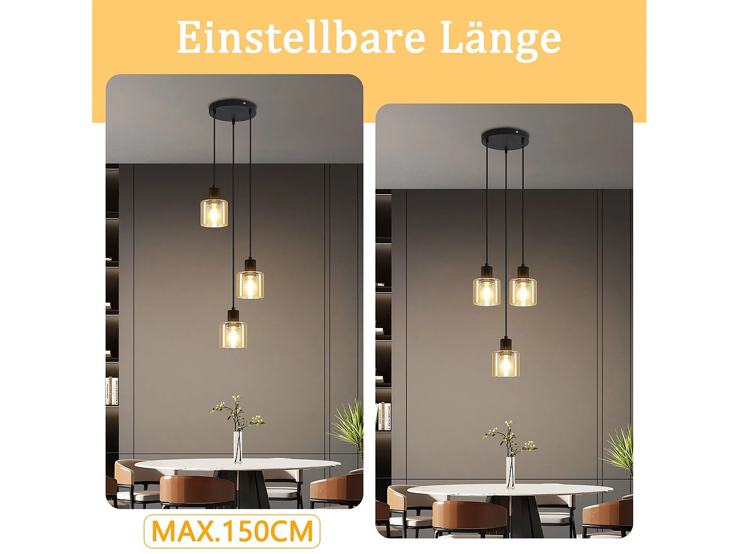 ZMH Suspension Lustre de table à manger vintage noire/ambre E27