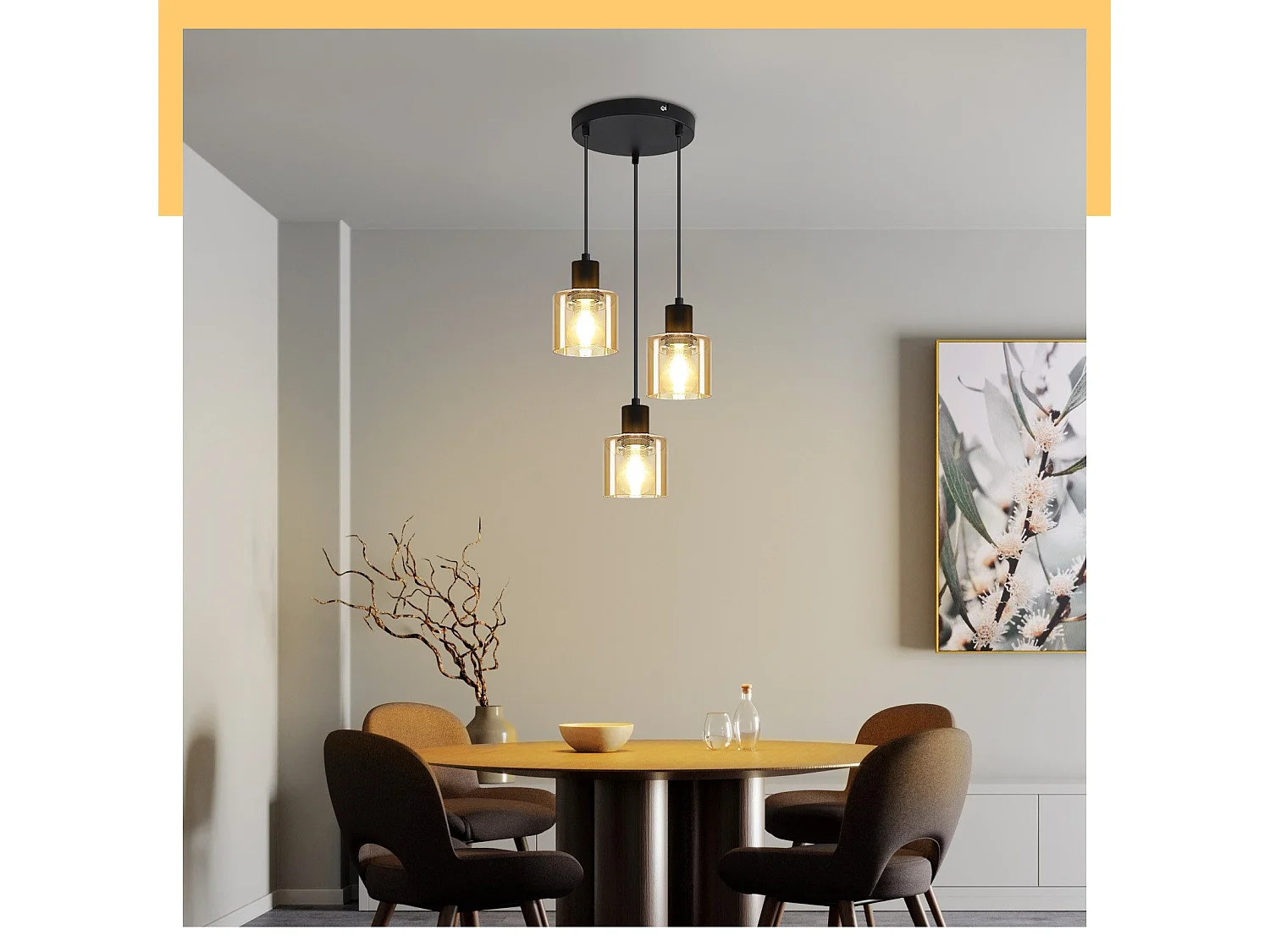 ZMH Suspension Lustre de table à manger vintage noire/ambre E27