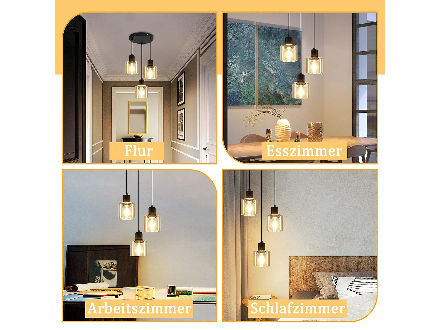 ZMH Suspension Lustre de table à manger vintage noire/ambre E27