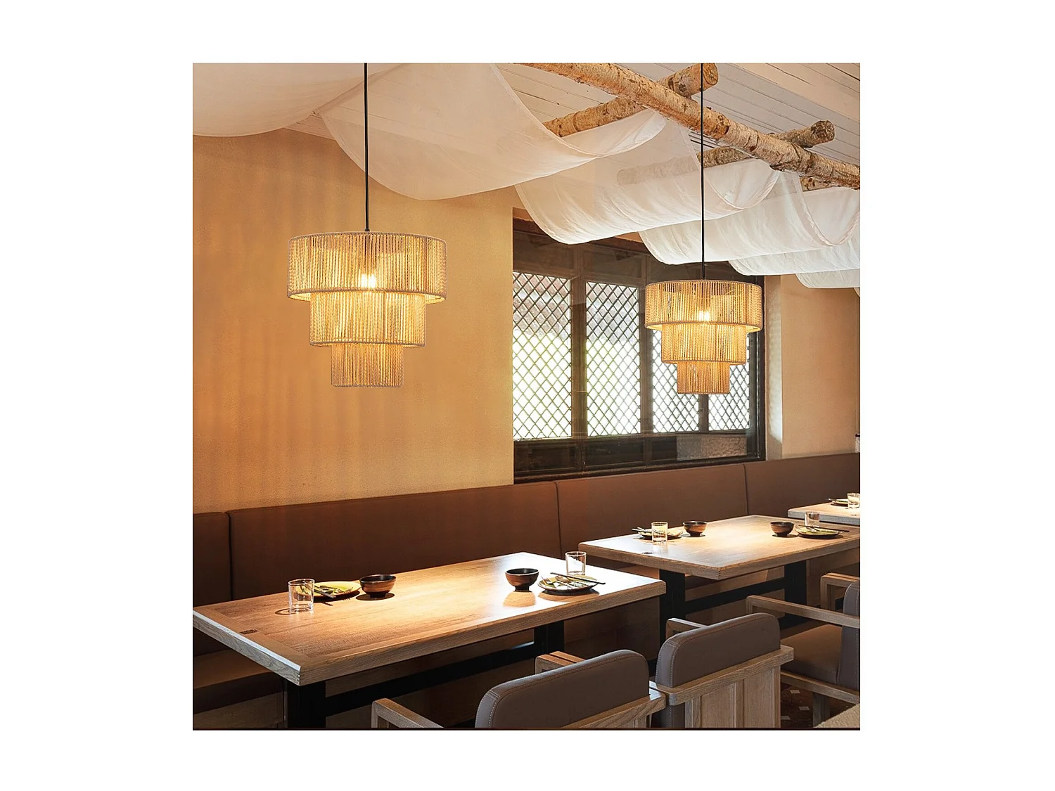 ZMH Suspension Lustre salle à manger 1 flamme Beige Suspension Lustre rotin Boho pour bar restaurant
